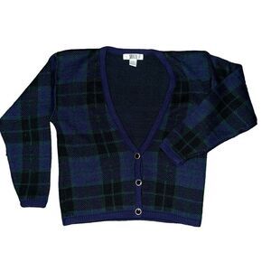 SEGUE VINTAGE Women’s Blue & Green Wool Cardigan Size M